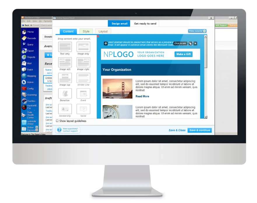 screenshot of Blackbaud Online Express